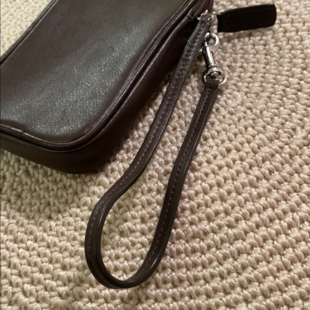 Coach Dark Brown Leather Wristlet Pouch - Picture 6 of 8